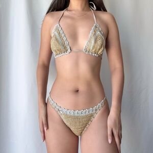 Jemine Gold and Silver Crochet Bikini Set